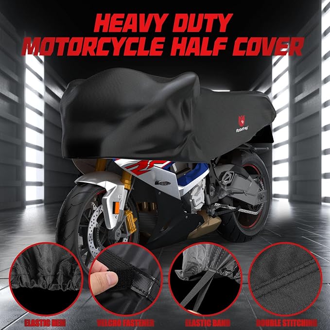 Rosefray 420D Motorcycle Half Cover-Outdoor Waterproof All Weather Protection Lightweight Half Cover,Black M Size for Most Touring Models Harley Davidson,Honda Goldwing,Road King Street Glide