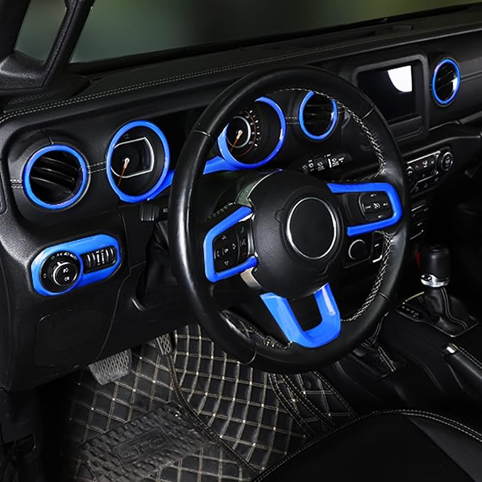CheroCar 21PCS Full Set Interior Decoration Trim Kit for 2018-2026 Jeep Wrangler JL JLU & Gladiator JT Steering Button Frame, Air Conditioning Vent, Reading Light, Speaker (Blue)