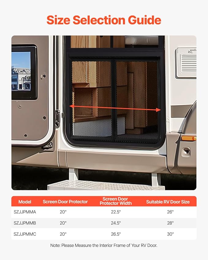 VEVOR RV Screen Door Protector, 24.5 x 20 inch Door Grille, Easy to Install and Disassemble, Reinforced Breathable Protective Mesh, Aluminum Alloy Camper RV Entry Protector for Pet Protection, Black
