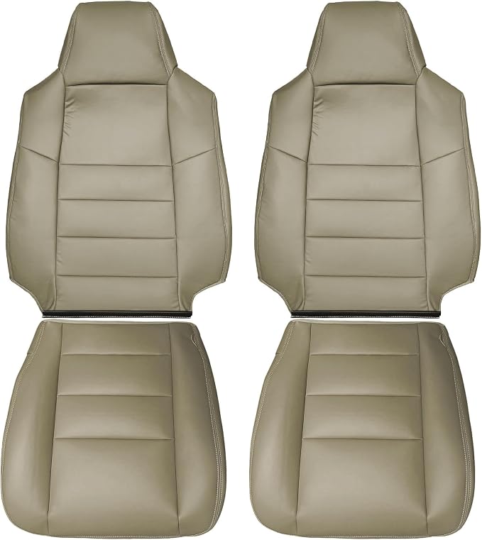 Car Seat Covers Bottom & Top Leather Seat Covers Front Seats Cover Tan Fit for Ford F-250 F-350 Super Duty 2002 2003 2004 2005 2006 2007 Driver and Passenger Leather Seat Covers Replacement