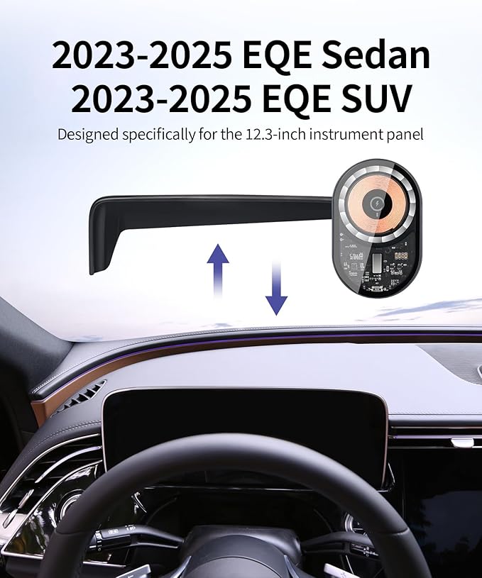 Wireless Charging Car Phone Holder for Mercedes Benz EQE Sedan/EQE SUV 2023-2025, 12.3" Screen Fixed Clip, 360° Rotation Car Phone Mount Compatible with MagSafe