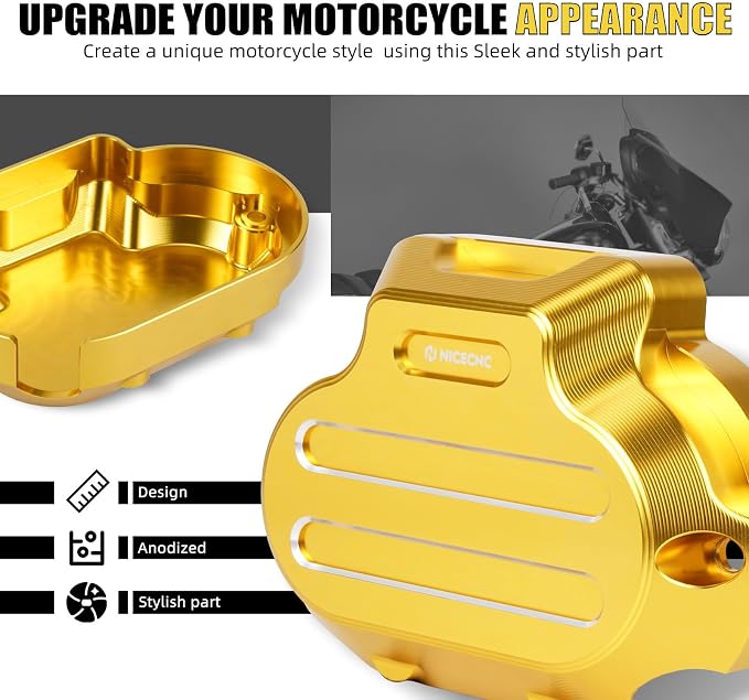 NICECNC Gold Transmission Side Cover Aluminum Compatible with Harley Electra Glide Standard FLHT 2017-2020, CVO Road Glide FLTRXSE 2017-2020, Replacement for 25800057, See Fitments