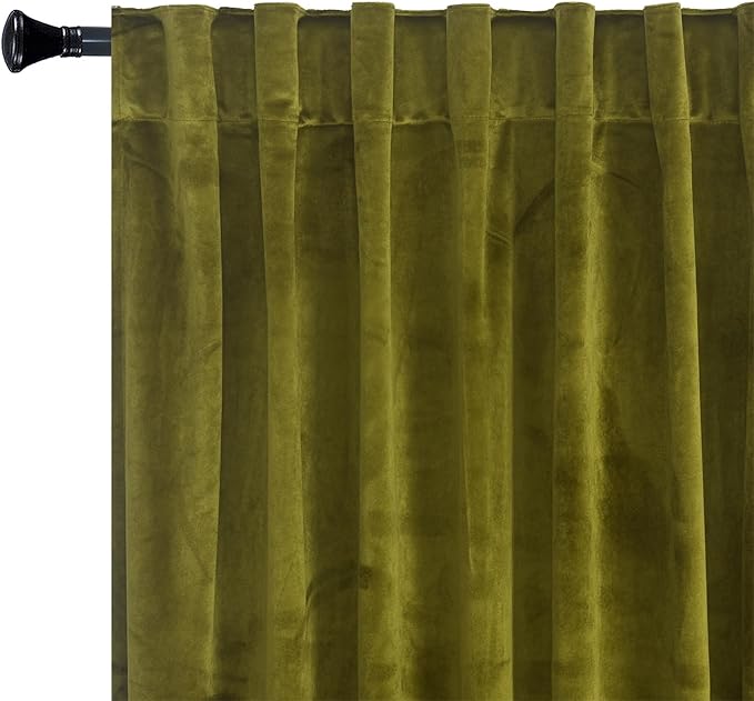 Roslynwood Luxury Soft Olive Velvet Curtains 72 inches Long Back Tab Thermal Insulated Blackout Window Drapes for Living Room/Bedroom/Dining Room, W52 x L72, 2 Panels