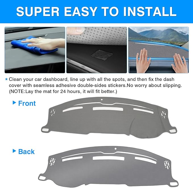 Autorder Gray Dashboard Cover Mat for Dodge Ram 1500 2500 3500 2009-2018 Accessories Dash Cover Upgrade Polyester Dash Mat Sunshade Glare UV Rays Protector