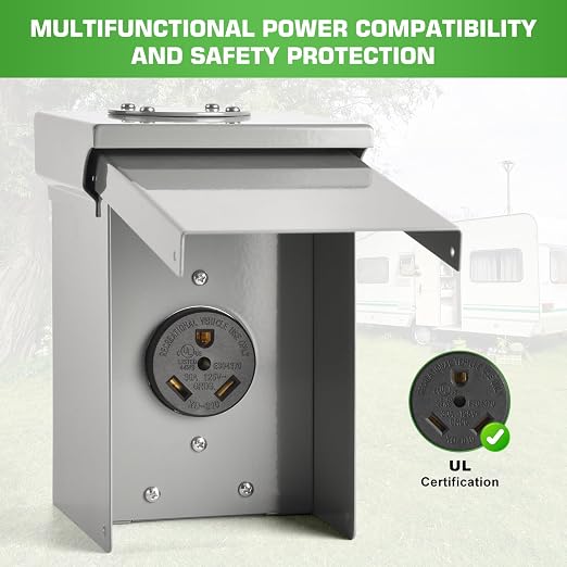30 Amp RV Outlet Box, NEMA TT-30R RV Electrical Panel-Weatherproof for 125/250V RV/EV Camper Plug Trailer Motorhome Electric Car