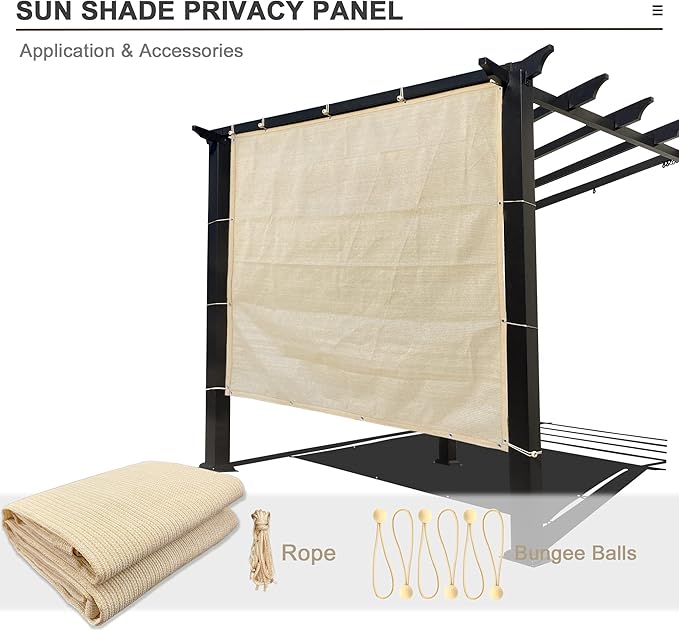 Sun Shade Privacy Panel with Grommets on 4 Sides for Patio, Awning, Window Cover, Pergola or Gazebo (Banha Beige, 8' x 8')