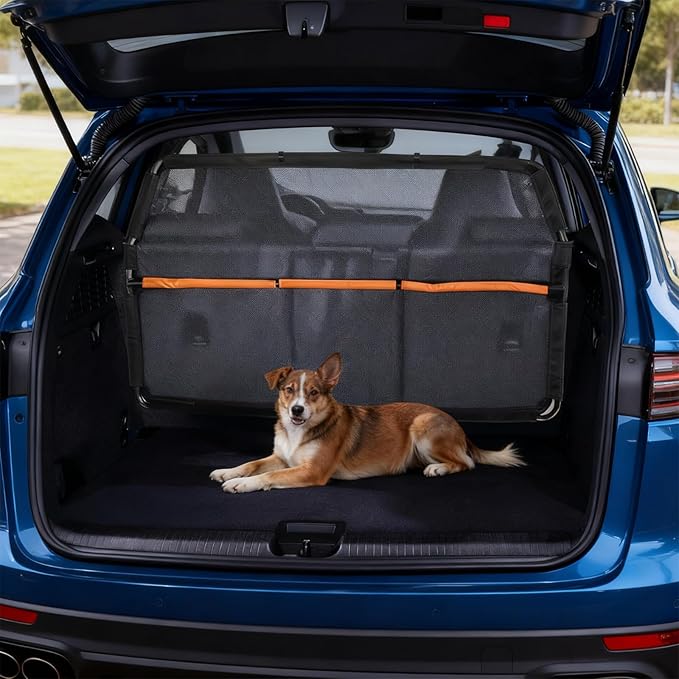 50" Dog Barrier for SUV & Truck, Pet Car Barrier Behind Front Seat – Dog Gate for Cargo Area, Back Seat Divider with See Through Net Mesh for Safety & Travel