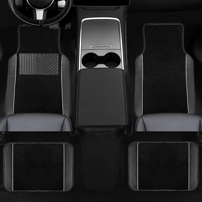 NBTEPEM 10 Pcs Car Floor Mats Full Set Car Accessories, Microfiber Leather Steering Wheel Covers 14.5-15 inch, Center Console Cover, Seat Belt Pads, Cup Coasters, Universal Interior Decor(Grey)