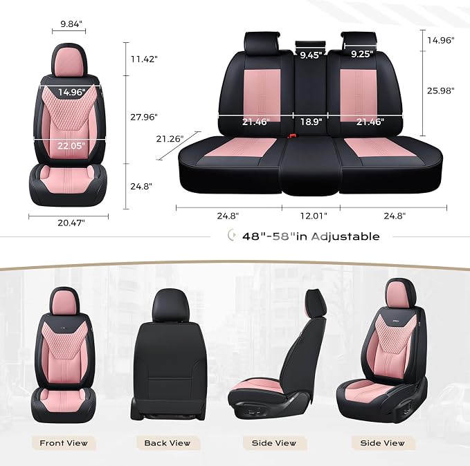 Coverado Car Seat Covers Full Set, Front Seat Covers with Lumbar Support and Back Seat Cover Waterproof Leather Automotive Seat Cover, Universal Car Interior Protectors Cushion for Most Cars