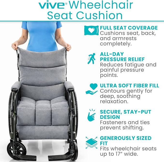 Vive Wheelchair Seat Cushion - Comfortable Back Pressure, Pain Relief - for Desk, Office, Car, Gaming Chair - Large, Soft Non-Slip Pillow for Coccyx - Folding Lower Tailbone Support
