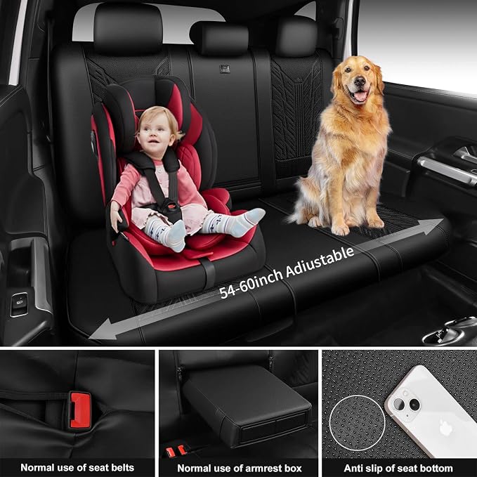 CAR PASS Leather Oxford Large Seat Covers For Truck F150 Ram Silverado Sierra 1500 Seat Covers, Scratch-resistant Water-proof All Weather Universal Fit for Extra Large Truck Car SUV Full Black 3D Tyre