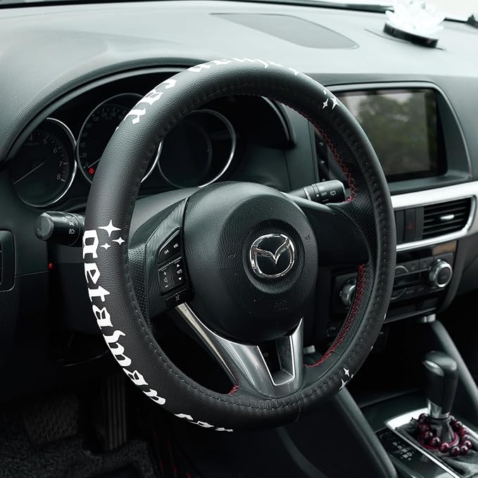 Getaway Car Leather Steering Wheel Cover - 15-inch Universal Microfiber- Soft & Breathable & Silicone Anti Slip Auto Steering Wheel Wrap for Women
