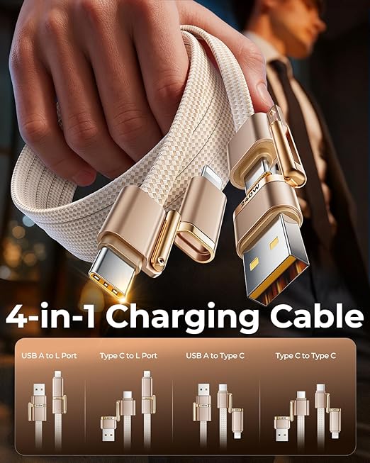SHEZI 4 in 1 Charging Cable for Car(5FT), 240W Fast Charge USB C to USB C Cable, Works with iPhone 17 16 Pro Max/Samsung/MacBook/iPad, USB-C/USB-A to Lightning/Type-C, Multi-Device Charger Cords Combo