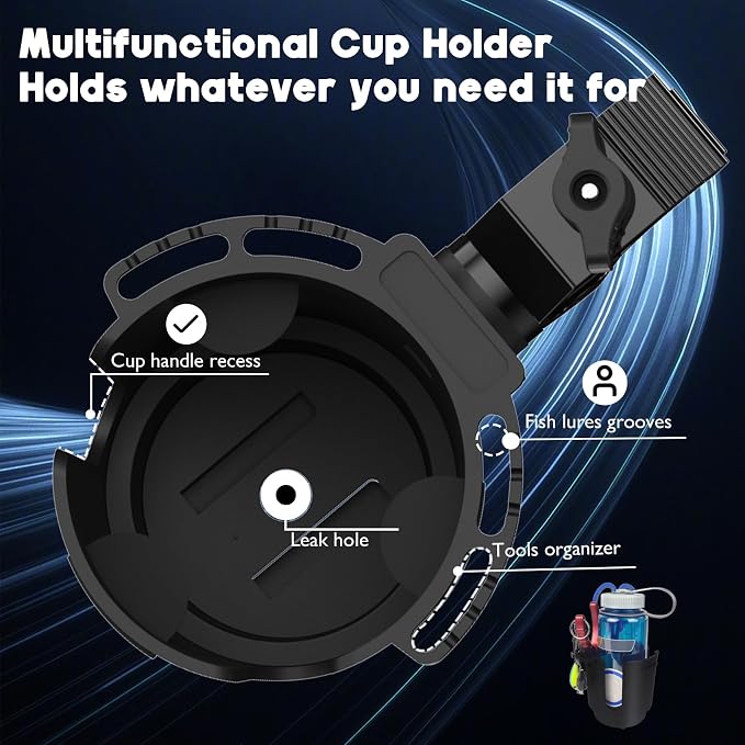 Cup Holder with 0.6"-1.5" Aluminum Clamp - Drink Holder for ATV, Motorcycle, Bike, Wheelchair, Golf Cart (Black)