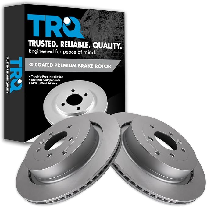 TRQ Rear Brake Rotor Set G Coated Vented Compatible with 2005-2009 Land Rover LR3 2010-2016 LR4 2006-2016 Range Rover Sport