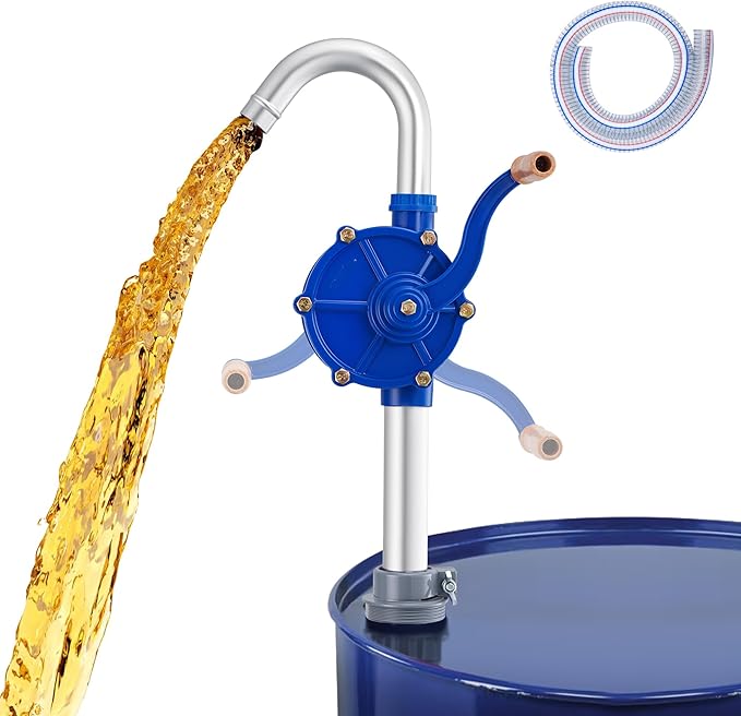 Orion Motor Tech 55 Gallon Drum Pump, Rotary Barrel Pump for Non Corrosive, Diesel, Motor Oil, Transmission Fluid, Fits 5 to 55 Gal Drums, Heavy Duty Aluminum Barrel Pump with 39.4" Discharge Hose