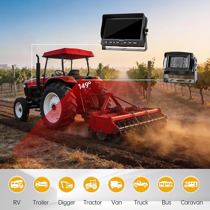 7" AHD Backup Camera System, IP69K Heavy‑Duty Reverse Rear View Camera with Guide Line, Night Vision, 20G Vibration‑Proof, Plug and Play for Truck/RV/Trailer/Tractor/Excavator/Heavy Equipment