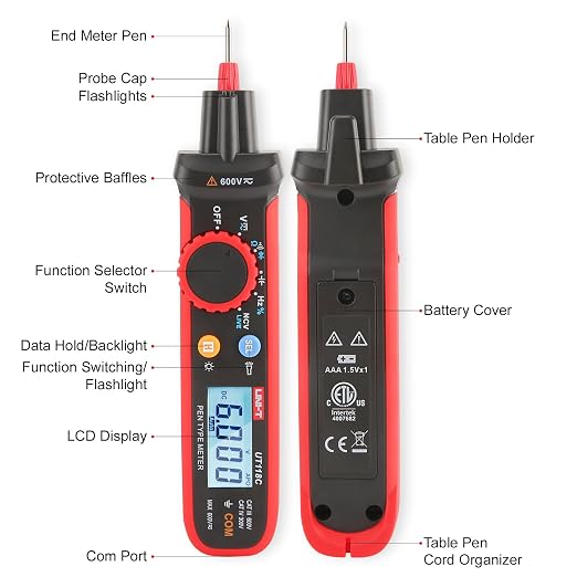 UNI-T UT118C Digital Multimeter Pen Type 6000 Counts Professional Meter Non-Contact Auto AC/DC Voltage Ohm Diode Tester for Tool