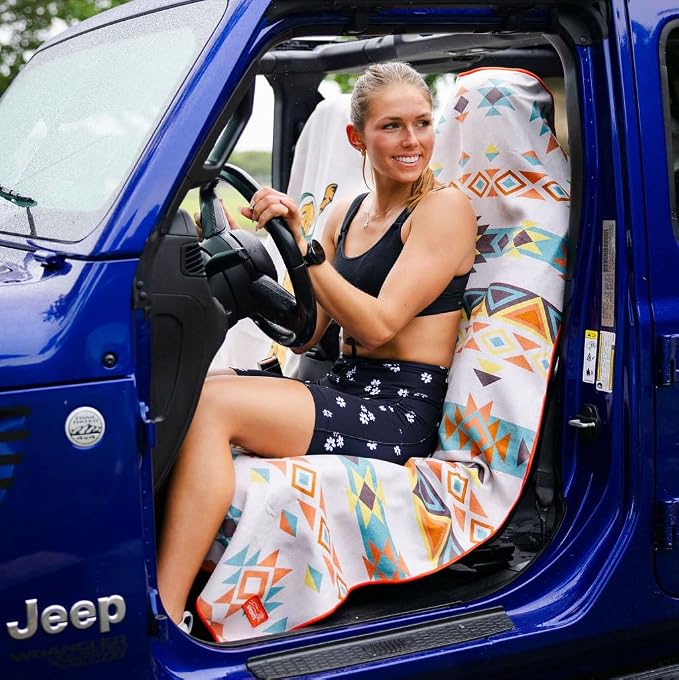 Sprints Athletic Running Towel, Full-Sized, Car Seat Cover - Performance Microfiber (Adobe Echo w/Snaps)
