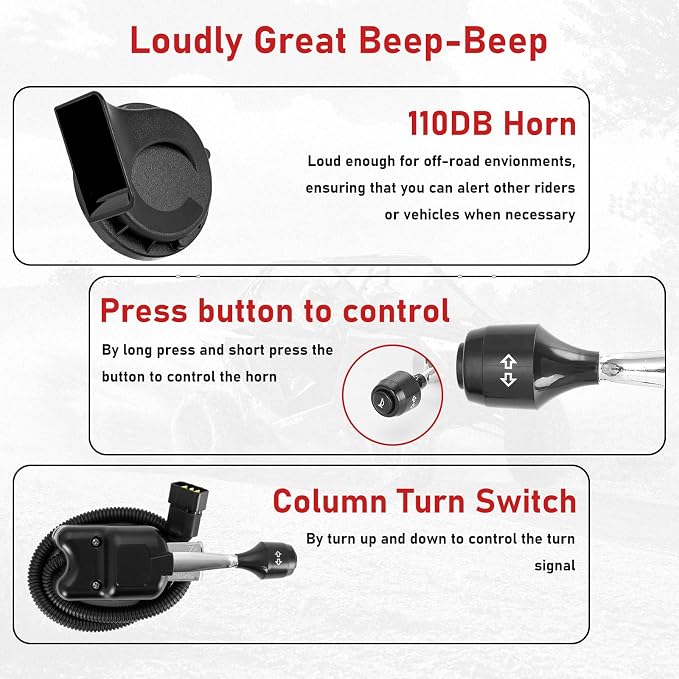 SUNPIE UTV Turn Signal Lever with Horn and Column Switch,Bright Amber UTV Blinker Street Legal ATV Turn Signals Kit Plug and Play for Polaris, Teryx, CFMOTO and Can-am Arctic Cat Wildcat