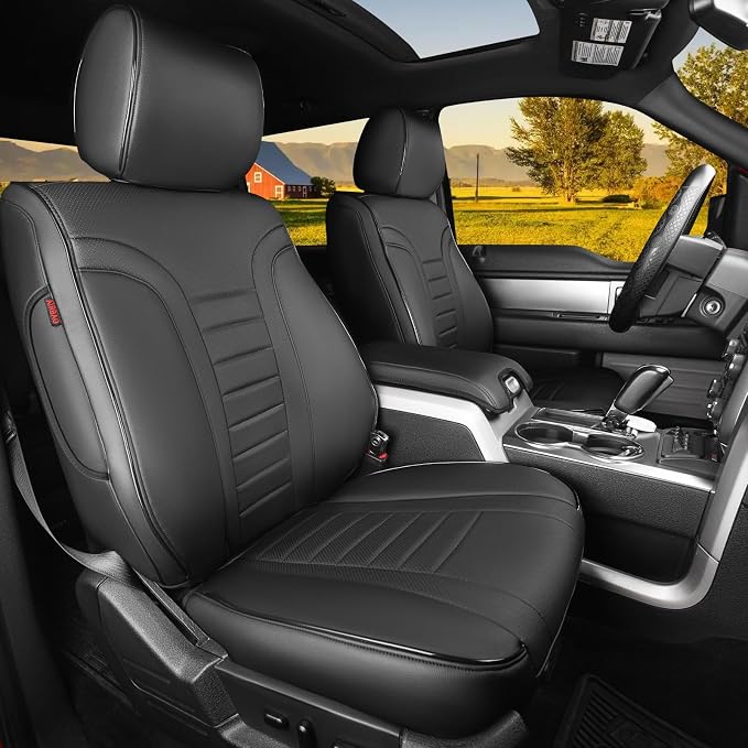 HKZ F150 Seat Covers for Ford F150 2012 2013 2014 Crew Cab 4-Door, Custom Fit Leather Full Set (Black) – Front & Rear Seat Protector, Waterproof, Durable Interior Accessories