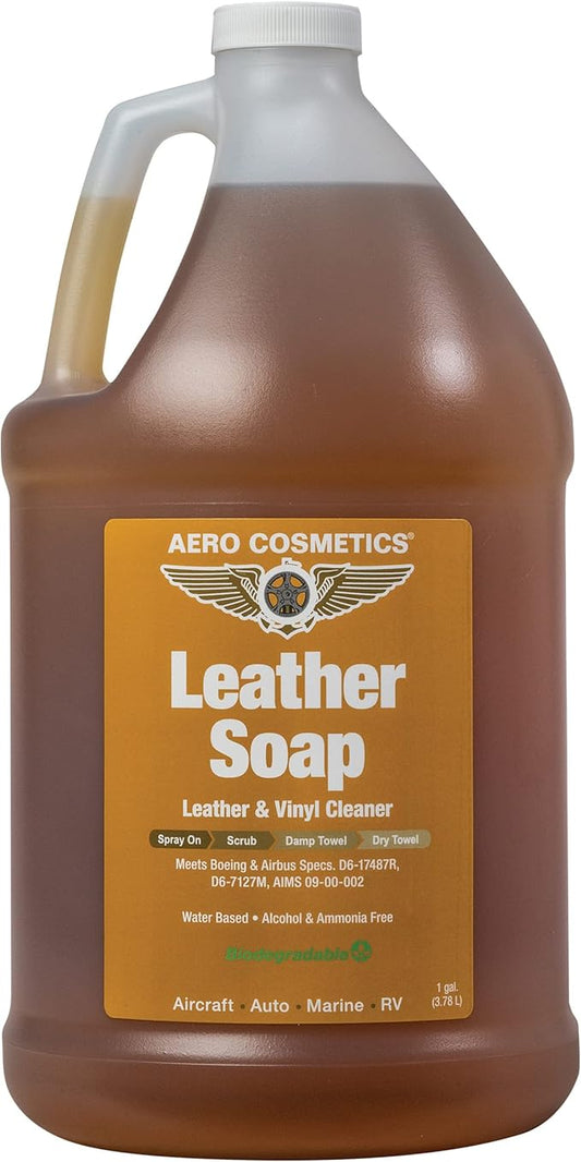 Aero Cosmetics Leather Cleaner Leather Soap Aircraft Quality for Your Car RV and Furniture Better Than Automotive Products Meets Boeing Aircraft Specifications (128 Ounces / 1 Gallon)