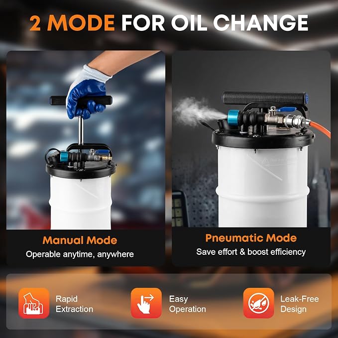 6.5L Oil Extractor Pump - Pneumatic/Manual Automotive Fluid Extractor with Extended Suction Hoses & Brake Bleeding Hose for Oil/Fluid Change