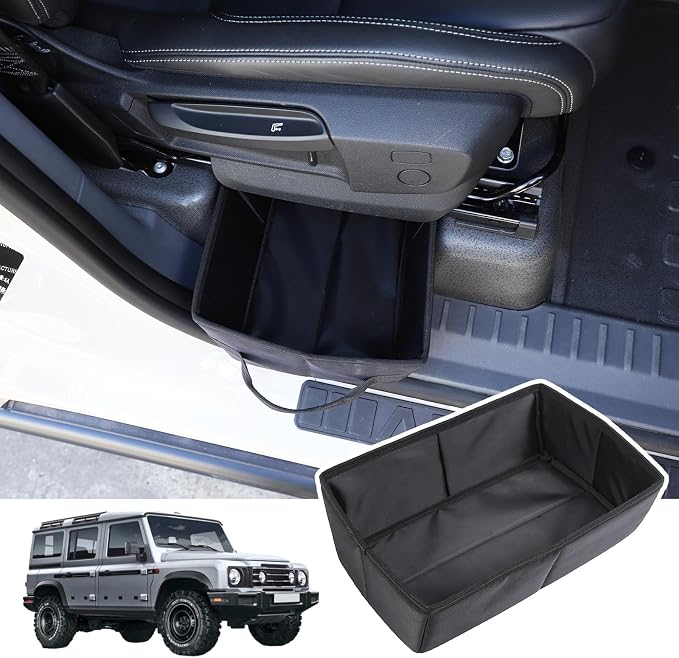 Car Under Seat Storage Box Tray Compatible with Ineos Grenadier 2020-2024 Hidden Organizer Under Front Seat Oxford Cloth Tool Box Organizer Storage Box with Handle (1PCS)
