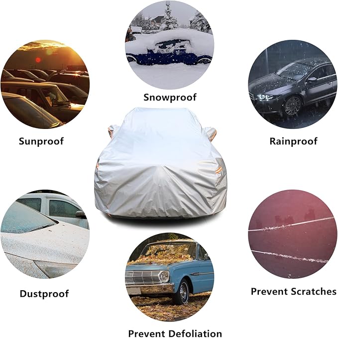 SEAZEN 2 Layers SUV Car Cover Waterproof All Weather, Outdoor Car Covers for Automobiles with Zipper Door, Hail UV Snow Wind Protection (Length Up to 190")
