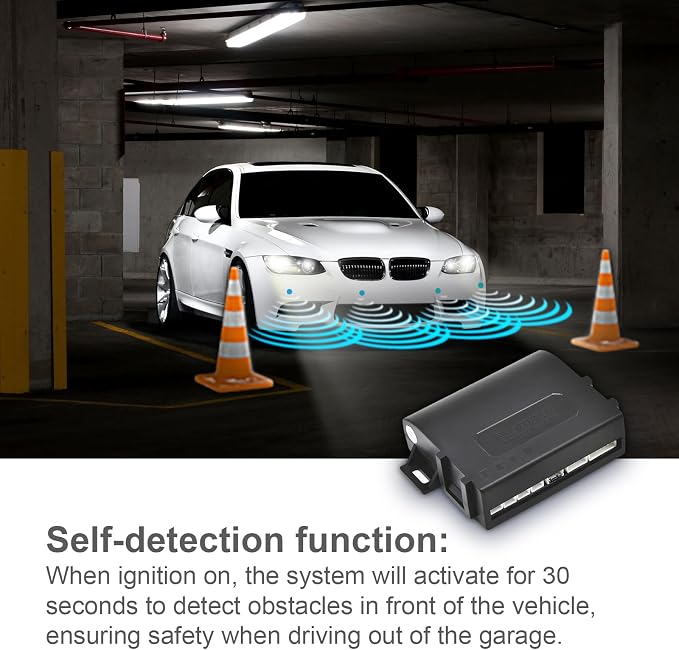 Promata PS01 Car Front Parking Sensor Kit with Display,4 58KHz OE Standard Sensors,Radio Mute & Bull-bar Recognition Function,Detection Distance(13~39 inch)