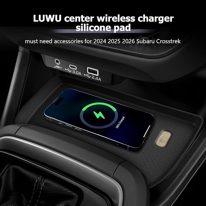 LUWU 2026 Crosstrek Wireless Charging Anti-Slip Mat Compatible with 2024 2025 2026 Crosstrek Accessories Silicone Protective Pad Liner Protective Pad Center Console Phone Charger Liner Mat Black