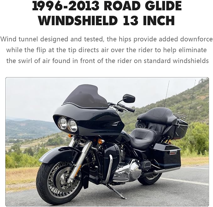 Smoke 13" Wave Windshield Windscreen Compatible for 1996-2013 Harley Davidson Touring Road Glide EFI FLTRI/FLTR/FLTRU/FLTRXSE/FLTRXSE2/FLTRX/FLTRSEI/FLTRSEI2/FLTRSE3