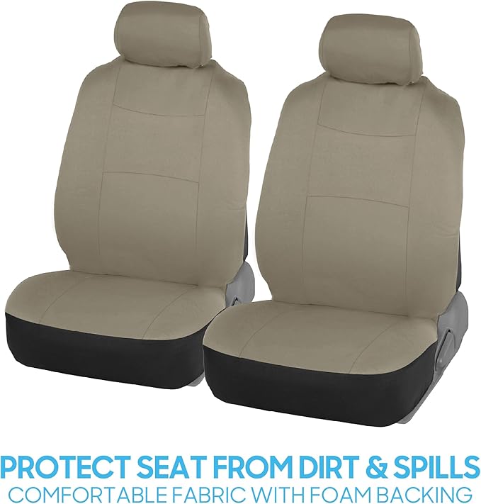 BDK PolyPro Car Seat Covers Full Set in Solid Beige, Front and Rear Split Bench Seat Covers for Cars, Easy to Install Car Seats Cover Set and Accessories for Auto Trucks Van SUV - Solid Beige