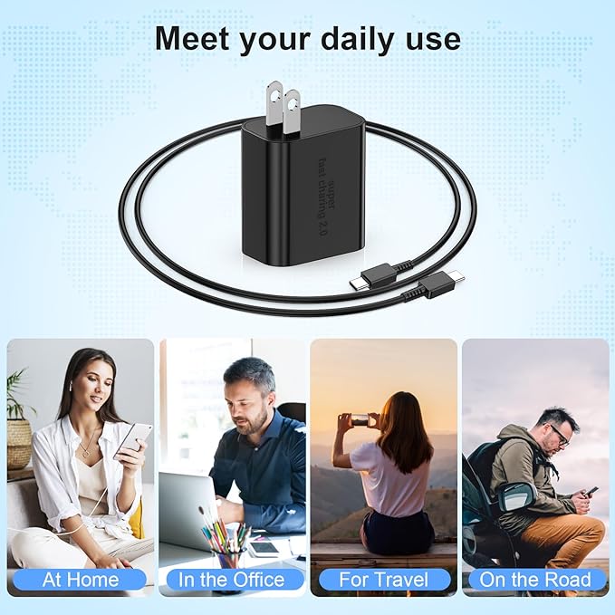 45W Super Fast Charger USBC for Samsung Galaxy S25 S24 S23 S22 S21 Ultra/Plus, 9+9FT Type C Charger Fast Charging Cable Cord& Android Block for Tab S10 S9 S8 S7,iPhone 17/16/15(Pro Max/+),iPad