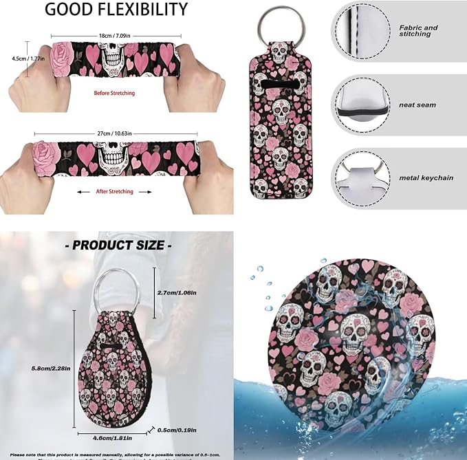 Rose Skull Print Car Interior Cover Set Includes High Back Seat Covers Steering Wheel Cover Safety Belt Pads Headrest Covers Center Console Pad Cup Cushions Key Chain for Men Women