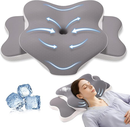 Sleep Apnea Pillow, Ergonomic Cervical Neck Pillow for Neck Pain Relief, Dual-Height Adjustable Contour Memory Foam Pillow for Sleep, Cooling Pillow for Side, Back