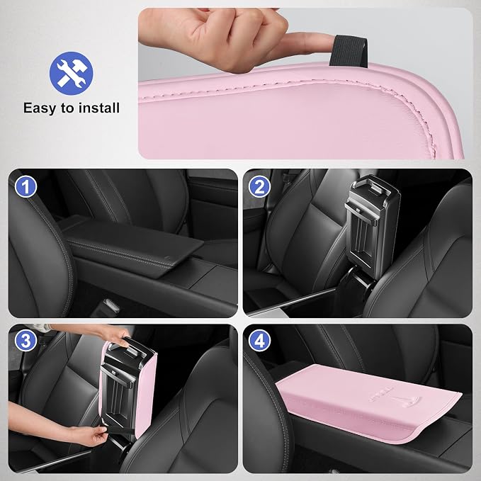Center Console Leather Armrest Cover Designed for Tesla Model 3 Highland 2024-2027/Model Y Juniper 2025-2027 Refresh,Center Console Accessories for Model 3/Y Interior Accessories 2026 Pink