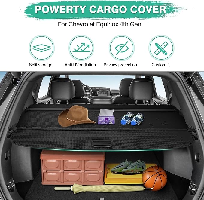 Powerty Cargo Cover for 2025 2026 Chevy Chevrolet Equinox/GMC Terrain Accessories Trunk Cover Retractable Trunk Shielding Shade Cargo Luggage Cover No Gap(NOT for Equinox EV)