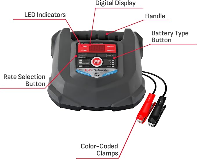 Schumacher Electric Car Battery Charger and Maintainer SC1280 4-in-1, 15 Amp, Fully Automatic for 6v and12v Automobile Batteries - Ideal for Motorcycles, Cars, Trucks, SUVs, Marine Batteries, and More