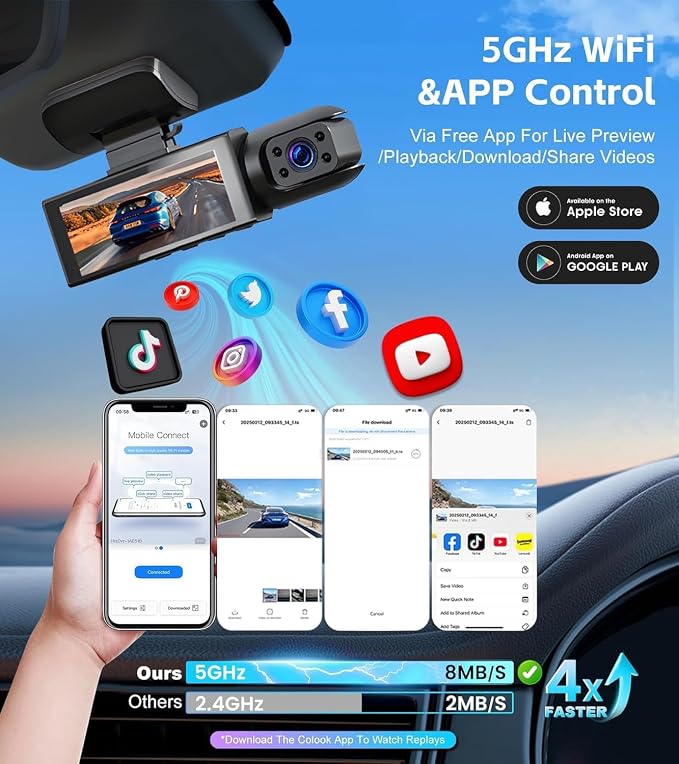Dashcam Front and Inside,Car Camera Dash Cam for Cars,Driving Recorder with IR Night Vision,Loop Recording,Wide Angle Lens,3.16 Inch IPS Screen,Parking Mode (Green) | Loop Recording,Wide Angle Lens,3.16 Inch IPS Screen,24 hours Parking Mode,easy Install
