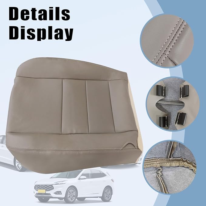 SecosAutoparts Driver & Passenger Side Bottom & Top Lean Back Leather Replacement Seat Covers Tan Compatible with Ford Excursion 2002-2005 Compatible with Ford F250 F350 Lariat 2002-2007