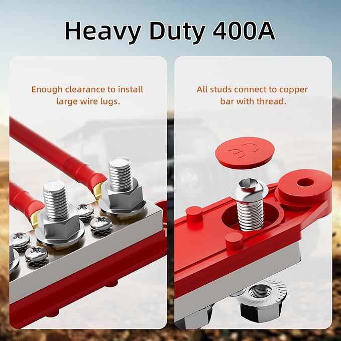 RVBOATPAT 400A Power Distribution Block 12V Bus Bar 4 x 3/8" (M10) Terminal Studs and 6 x #10 Terminal Screws 12 Volt Marine Bus Bar Positive & Negative for Boat Automotive Solar System