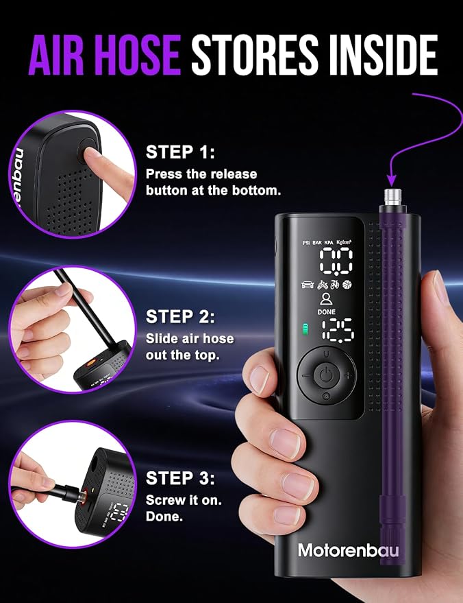 Tire Inflator Portable Air Compressor-150PSI Cordless Air Pump for Car Tires with Digital Pressure Gauge, LED Light, Fast Inflation & Auto Shutoff, Tire Pump for Car Motorcycle Bicycle Ball