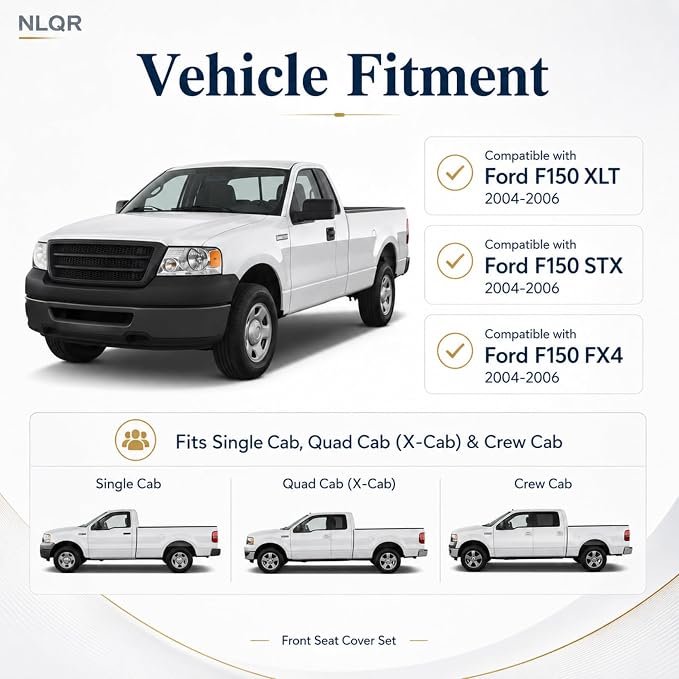 NLQR Gray Front Driver & Passenger Side Bottom & Top Lean Back Replacement Cloth Seat Covers Compatible with Ford F150 XLT F150 STX F150 FX4 2004 2005 2006 2007 2008