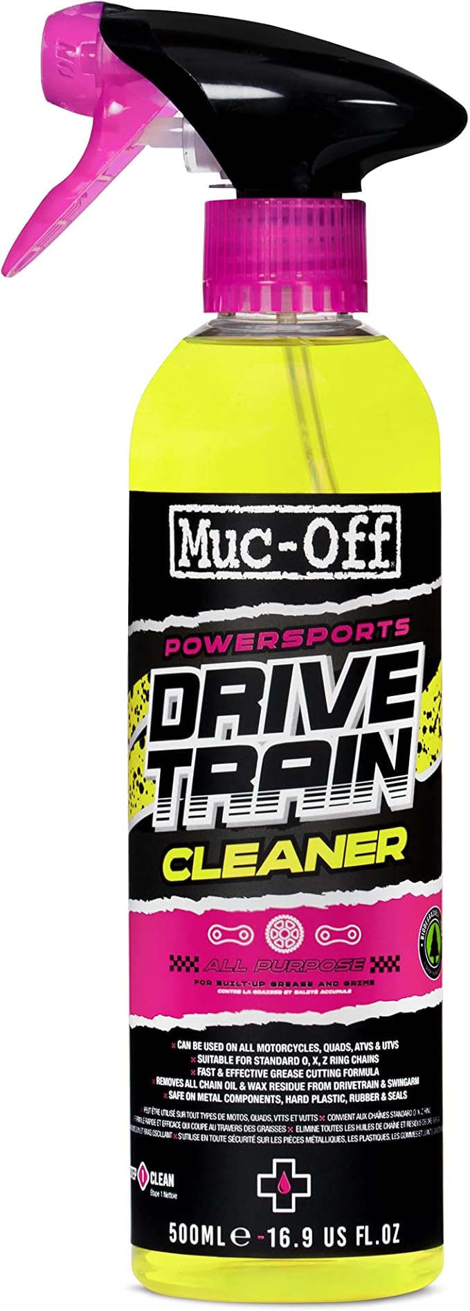 Muc-Off Powersports Drivetrain Cleaner 16.9 fl oz | Pro-Strength Chain Cleaner Kit for Motorcycles, ATVs, and UTVs