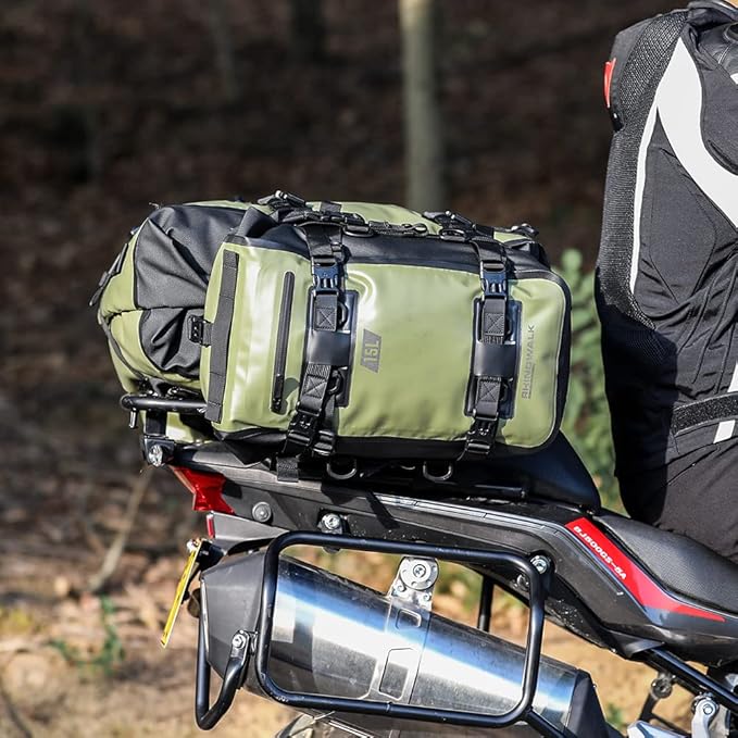 Rhinowalk Motorcycle Tail Bag Motorbike Side Bag 15L Full Waterproof Motor Saddle Pannier Bag Rear Rack Trunk Professional Motor Accessories-Green