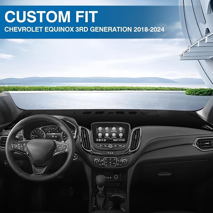 KUST Black Dash Cover for 2018-2023 2024 Chevrolet Equinox (Without HUD) (L, LS, LT, Premier) Non-Slip Dashboard Cover Polyester Dashboard Cover Accessories for Equinox Custom Fit Dash Mat No Glare