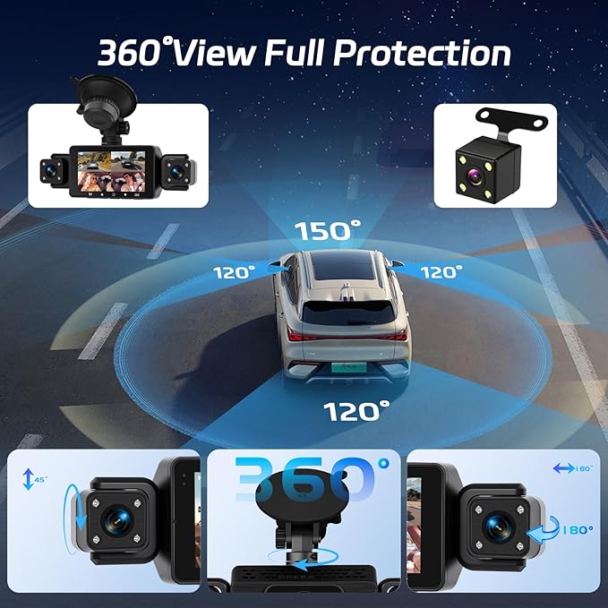 NHOPEEW 4 Channel Dash Cam, Front and Rear Inside Left Right, 3 inch IPS Screen Camera for Car Security 360, 5G WiFi & APP Control, 8 IR Night Vision, G-Sensor, Parking Mode, with 64GB TF Card