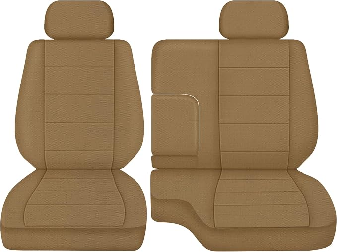 Truck Seat Cover Compatible with 1995-2000 Toyota Tacoma, Knitted Front Bench 60/40 Seat Covers with 2 Headrests and Center Console, Tan