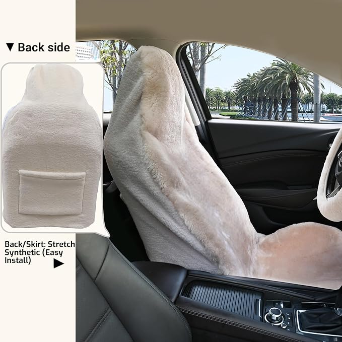 Aegis Cover Sheepskin Seat Cover Genuine Australian Merino Wool Front Seat Cover Luxury Dense Pelt Universal Fit for Most Cars, SUVs, Trucks, Bucket-Style, 54 X 22 Inches (Sand)